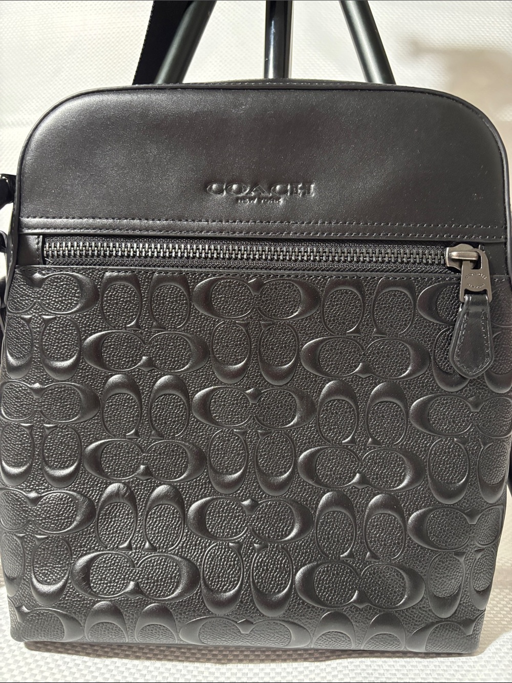 Coach Black Embossed Signature Leather Messenger Bag